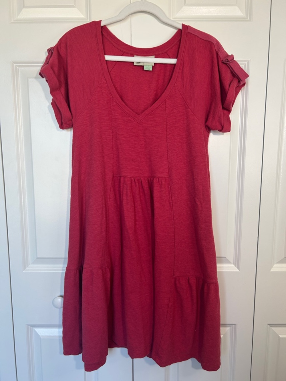 Casual Red V-Neck Tiered Mini Dress - Picture 2 of 10